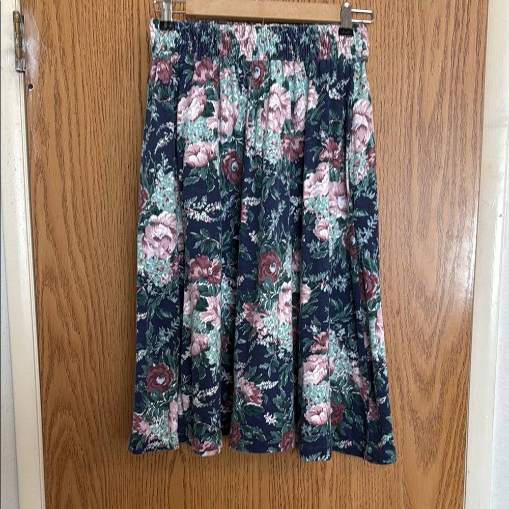 Vintage 80s 90s Paquette Too! Navy Floral Midi Skirt Roses Cottagecore Whimsy 12